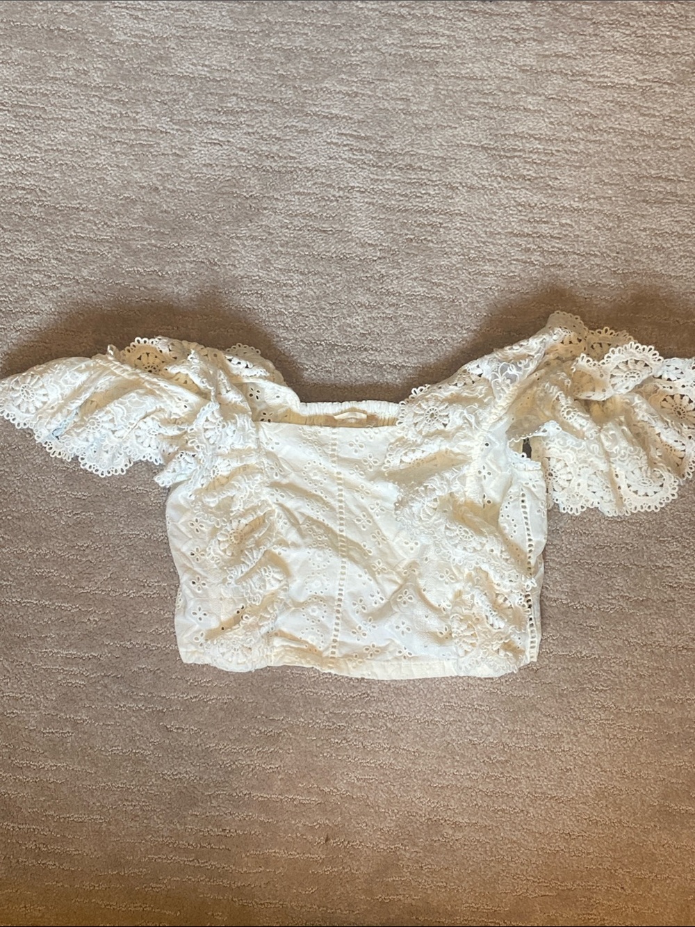 Alter’d State White Eyelet Off-Shoulder Ruffle Crop Top